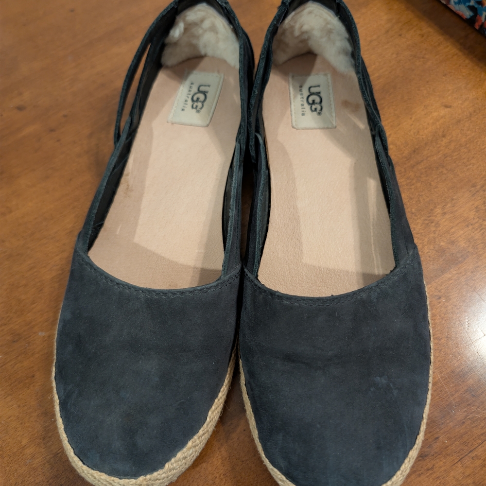UGG Women's Black Suede Espadrille Flats